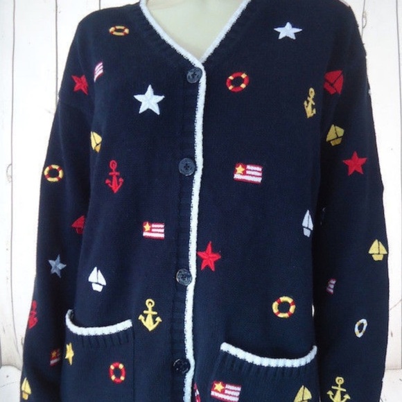 Vintage Marisa Christina Nautical Embroidery cardigan size medium - Picture 2 of 7